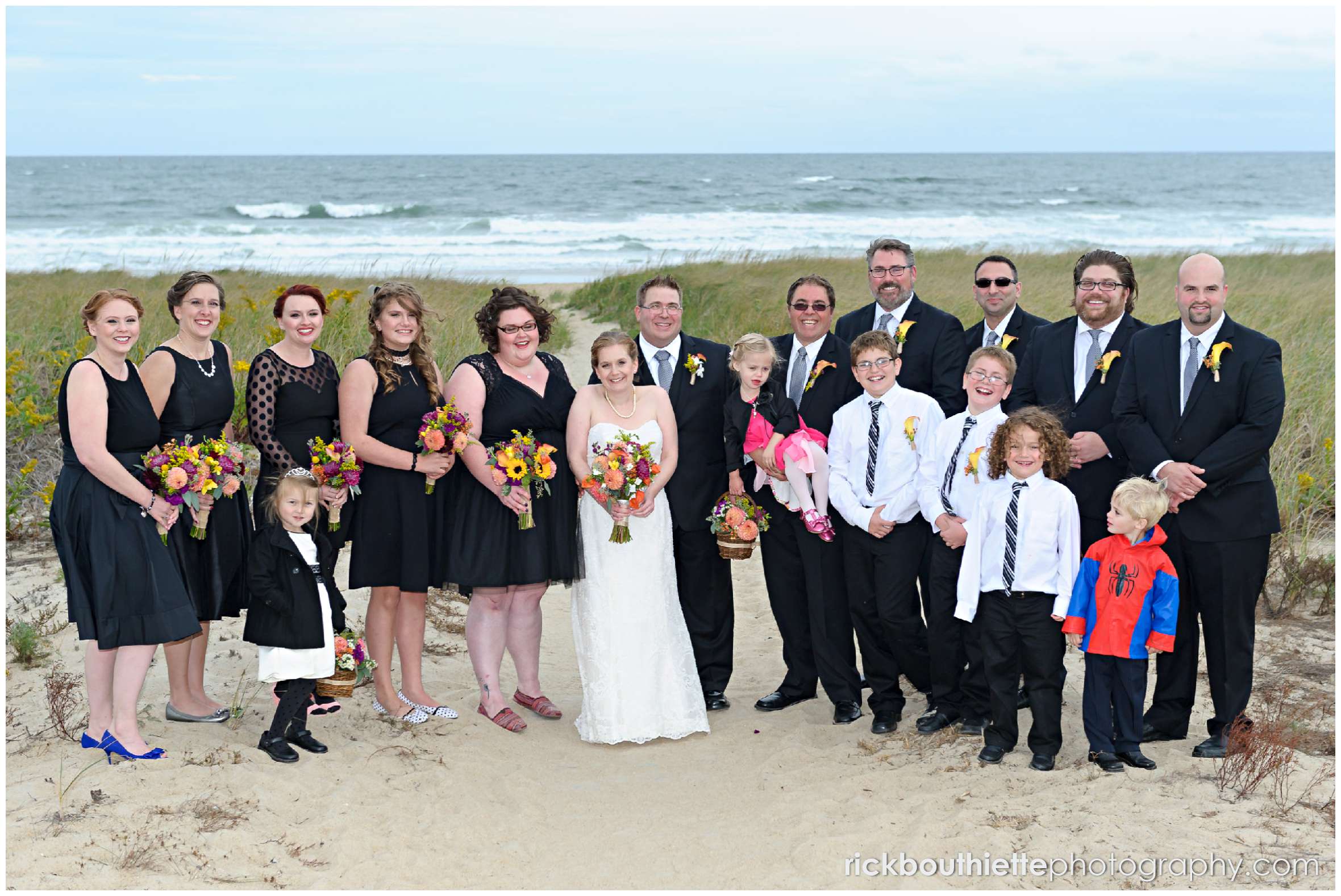 bridal party on beach at New Hampshire seacoast wedding