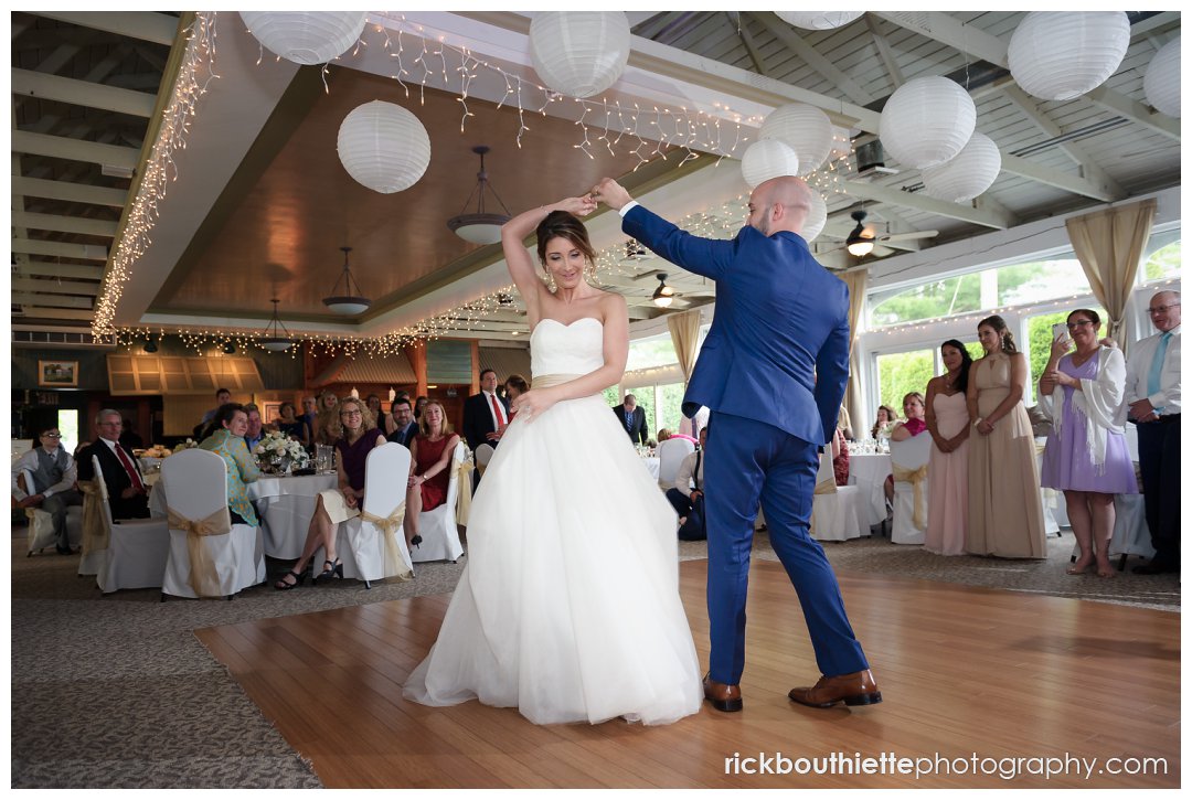 bride and groom dance at Candia Woods Evergreen Pavilion wedding