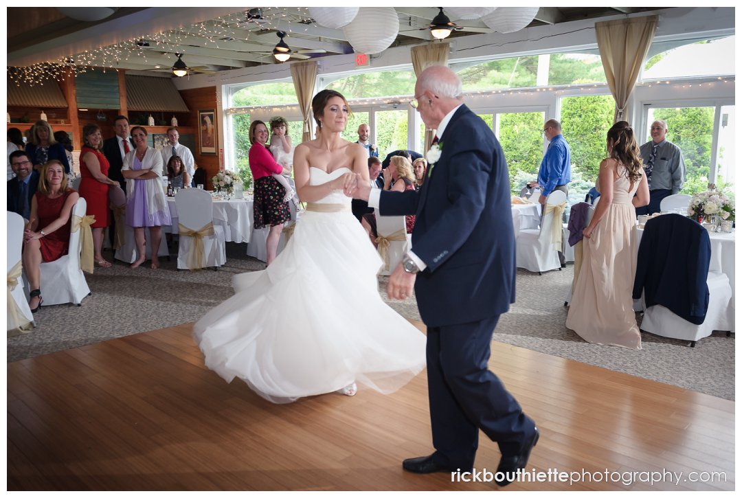 bride dancing with her grandfather at Candia Woods Evergreen Pavilion wedding