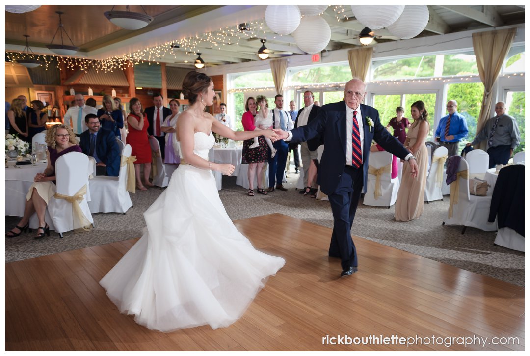 bride dancing with her grandfather at Evergreen Pavilion wedding in New Hampshire