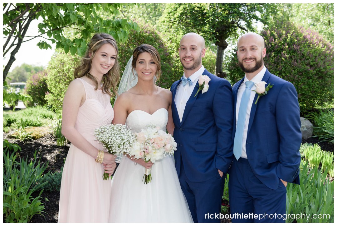 bride and groom with their siblings at Candia Woods Evergreen Pavilion wedding