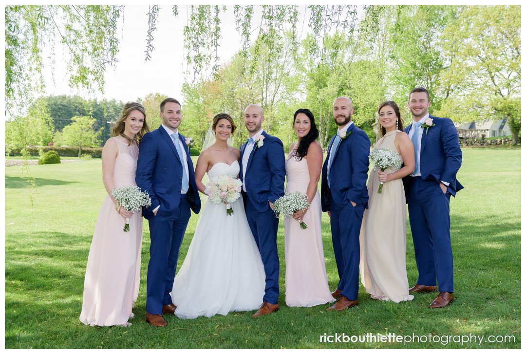 bride and groom with wedding party at Candia Woods Evergreen Pavilion wedding 