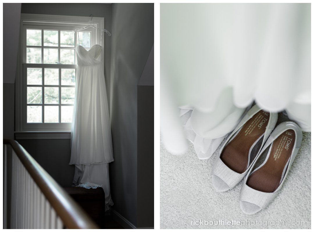 dress and shoes waiting for the bride for New Hampshire Seacoast Science Center wedding