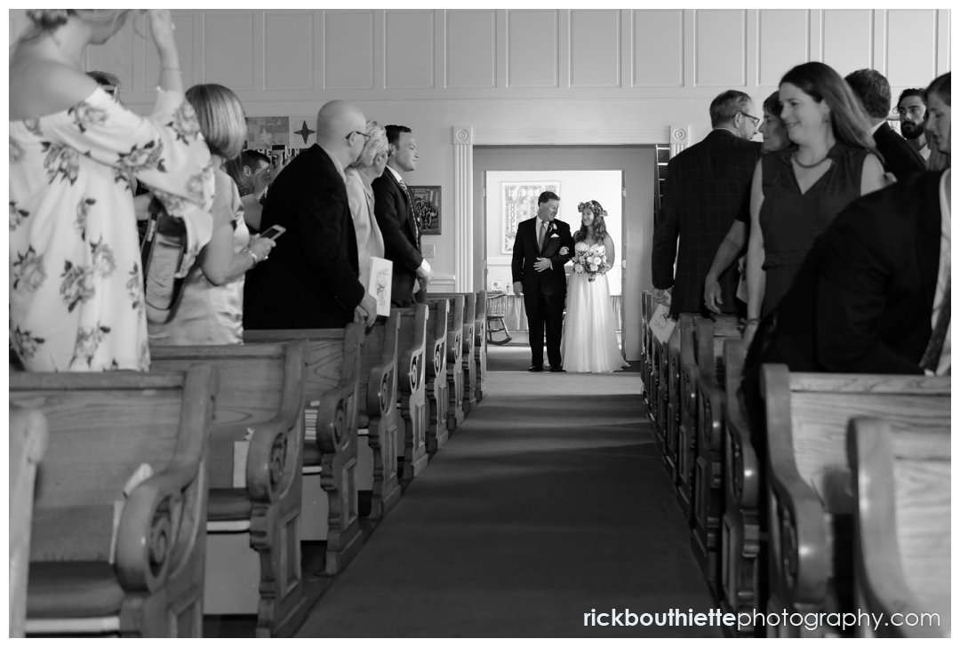 father of the bride walking bride down aisle New Hampshire seacoast wedding ceremony