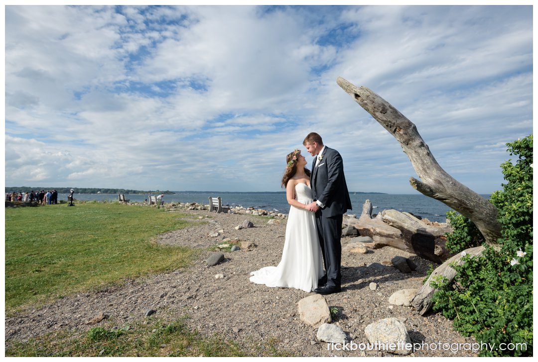 bride and groom portrait along the water at New Hampshire Seacoast Science Center wedding