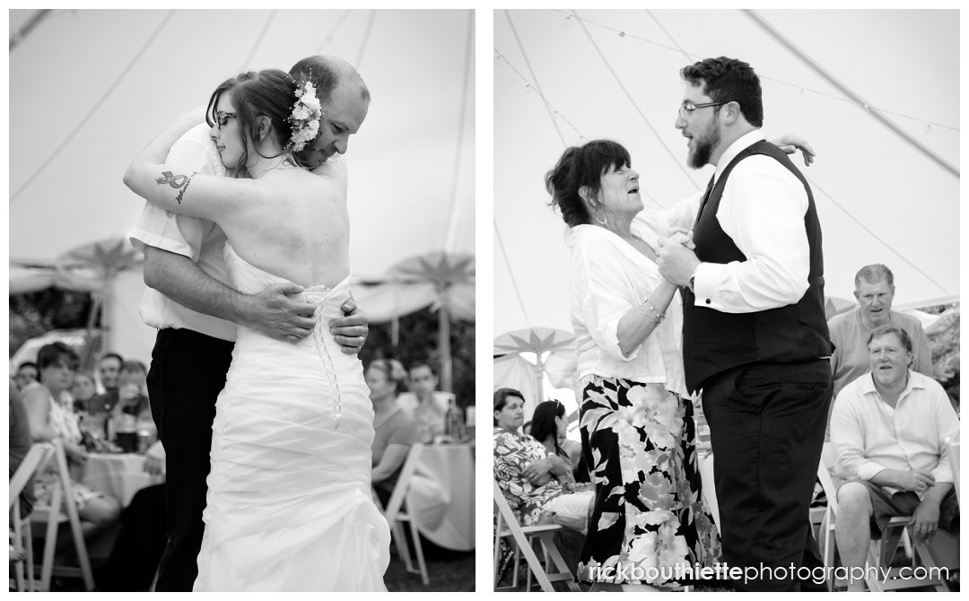 father daughter, mother son dance at New Hampshire backyard summer wedding reception