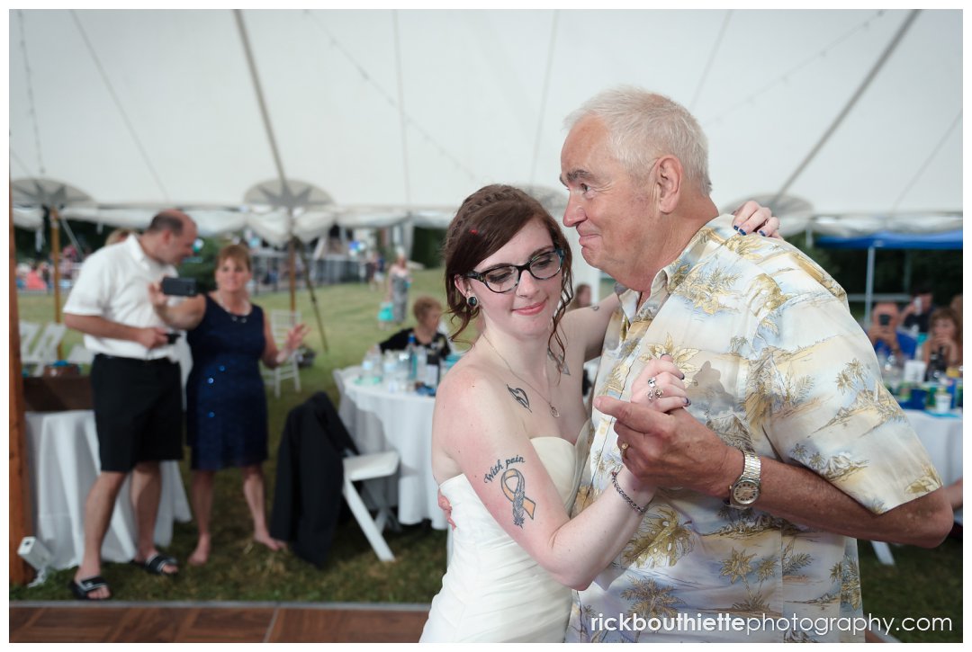bride dancing with her grandfather at New Hampshire backyard summer wedding