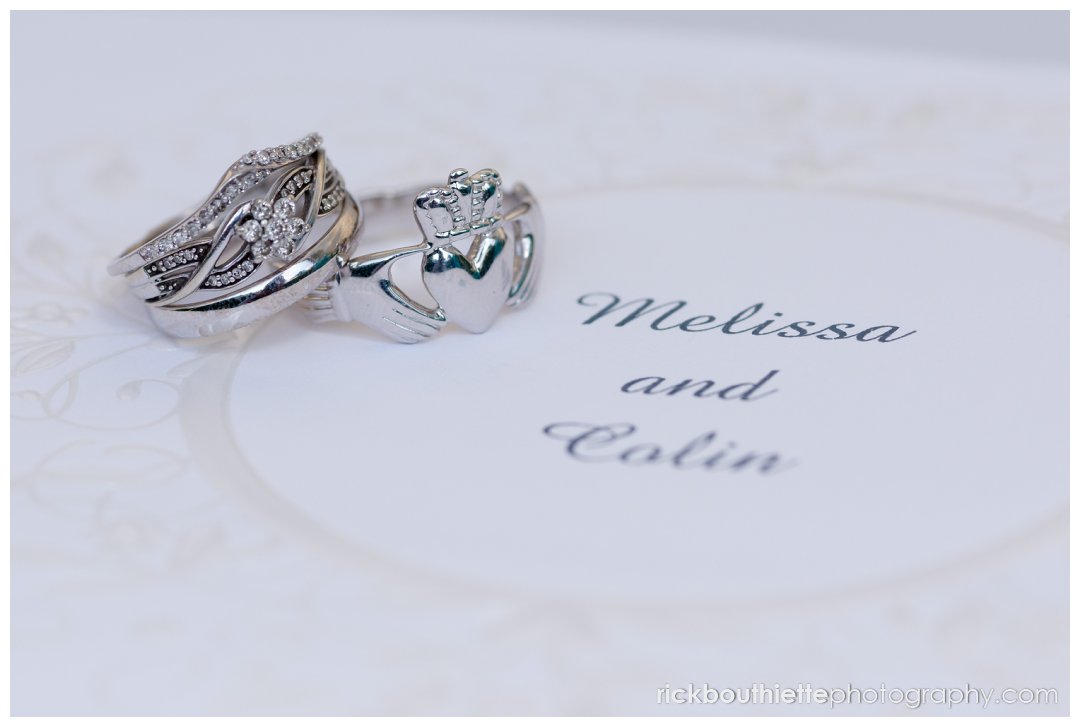 wedding rings on invitation close-up