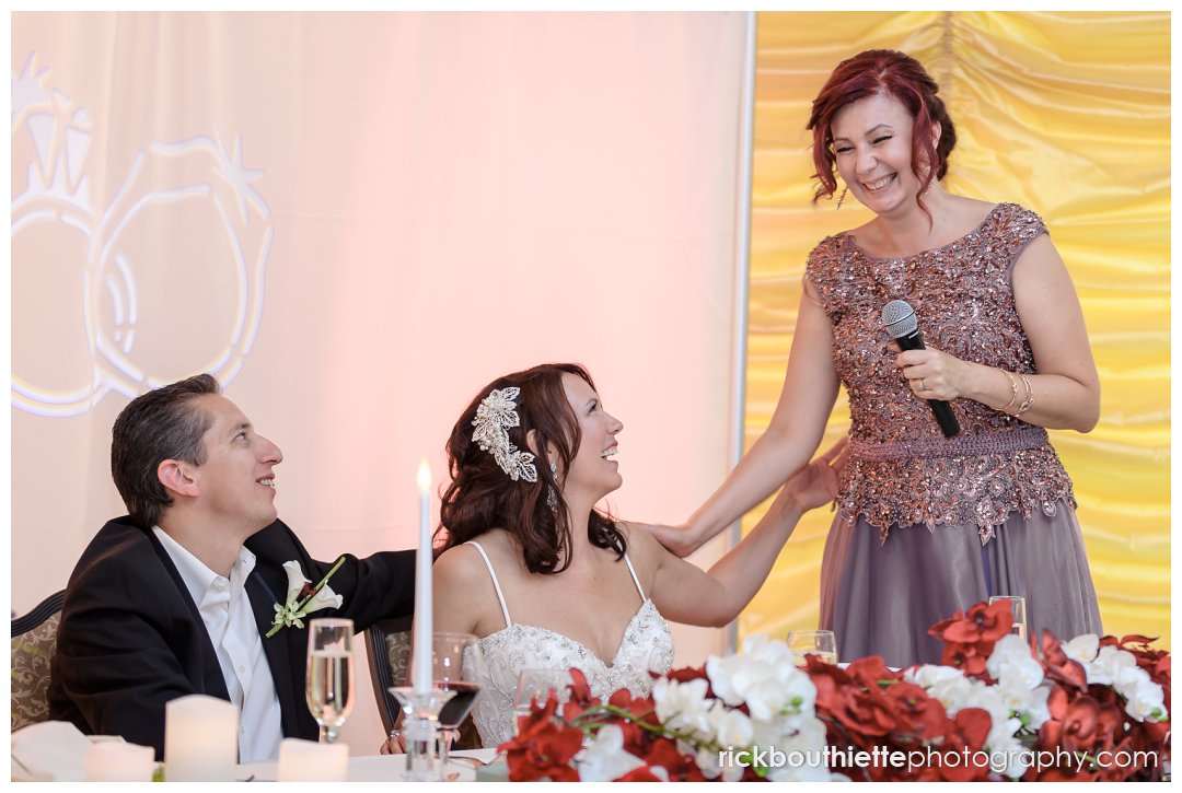 bridesmaid toasts couple at Mountain View Grand Resort wedding 