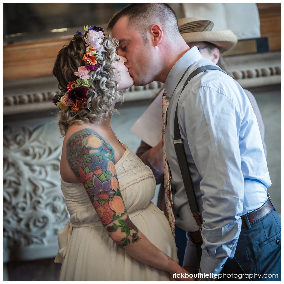 first kiss at lowell city hall wedding