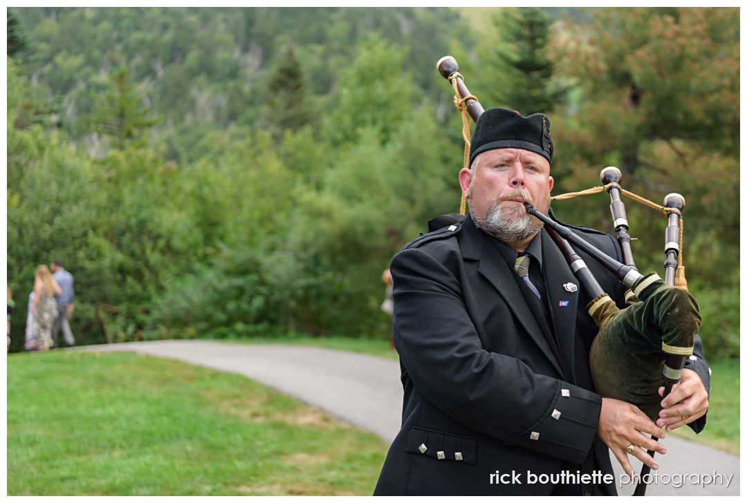 bagpiper plays at Loon Mountain Summit Wedding